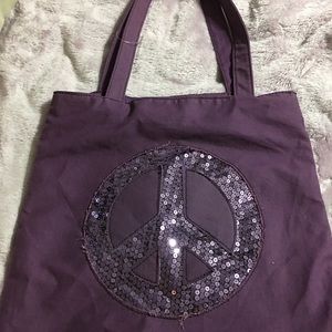 Peace tote purple sequin